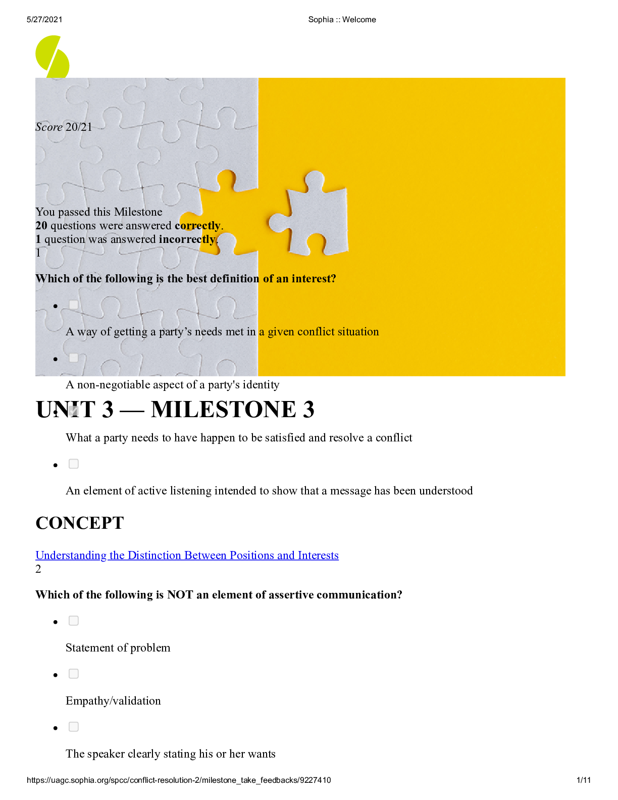 Preview image for Sophia Conflict Resolution Milestone 3, Exam Elaborations Questions with Complete Answers